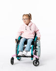 Gracie wearing Pink Zipper Access Hoodie in wheelchair