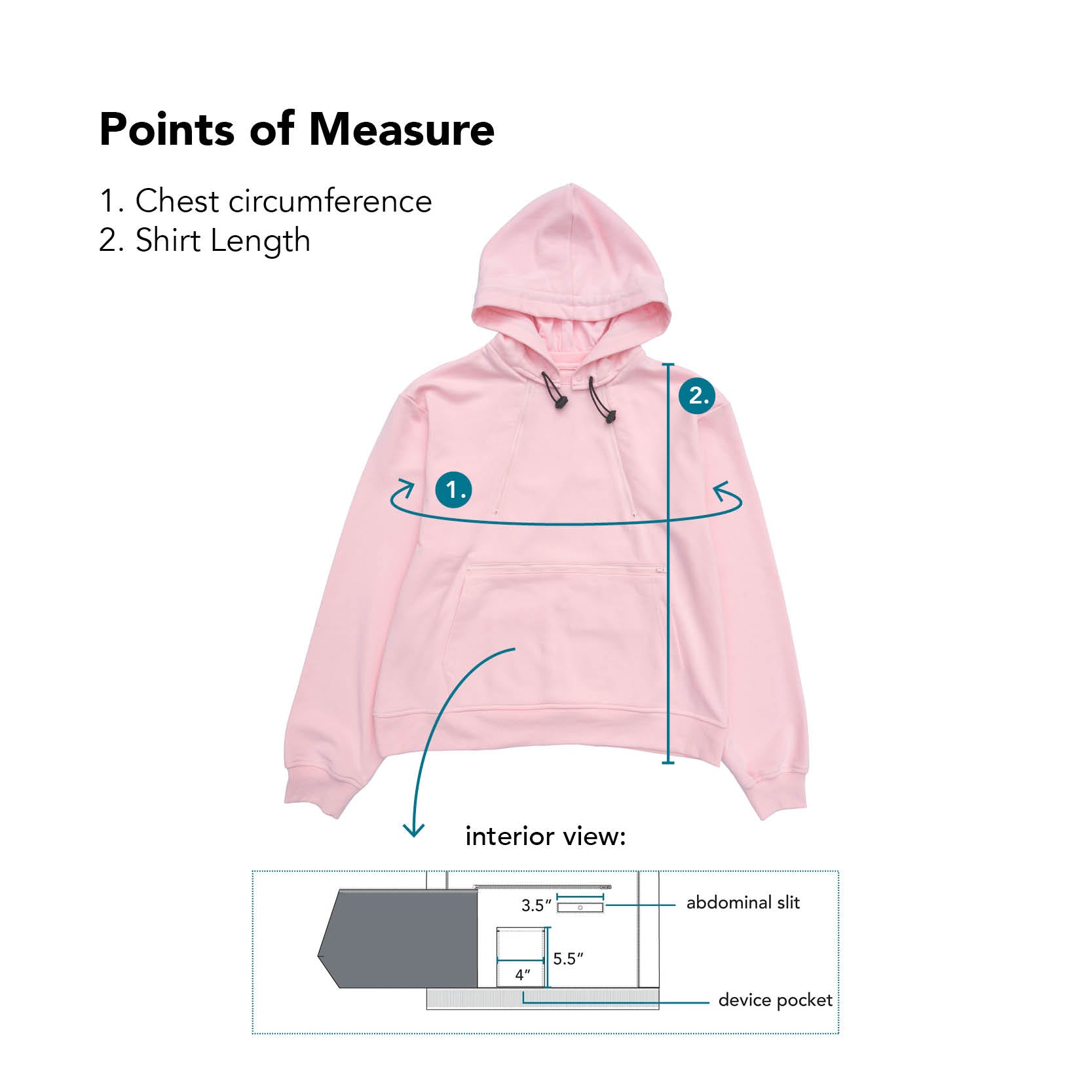Points of Measure for Zipper Access Hoodie