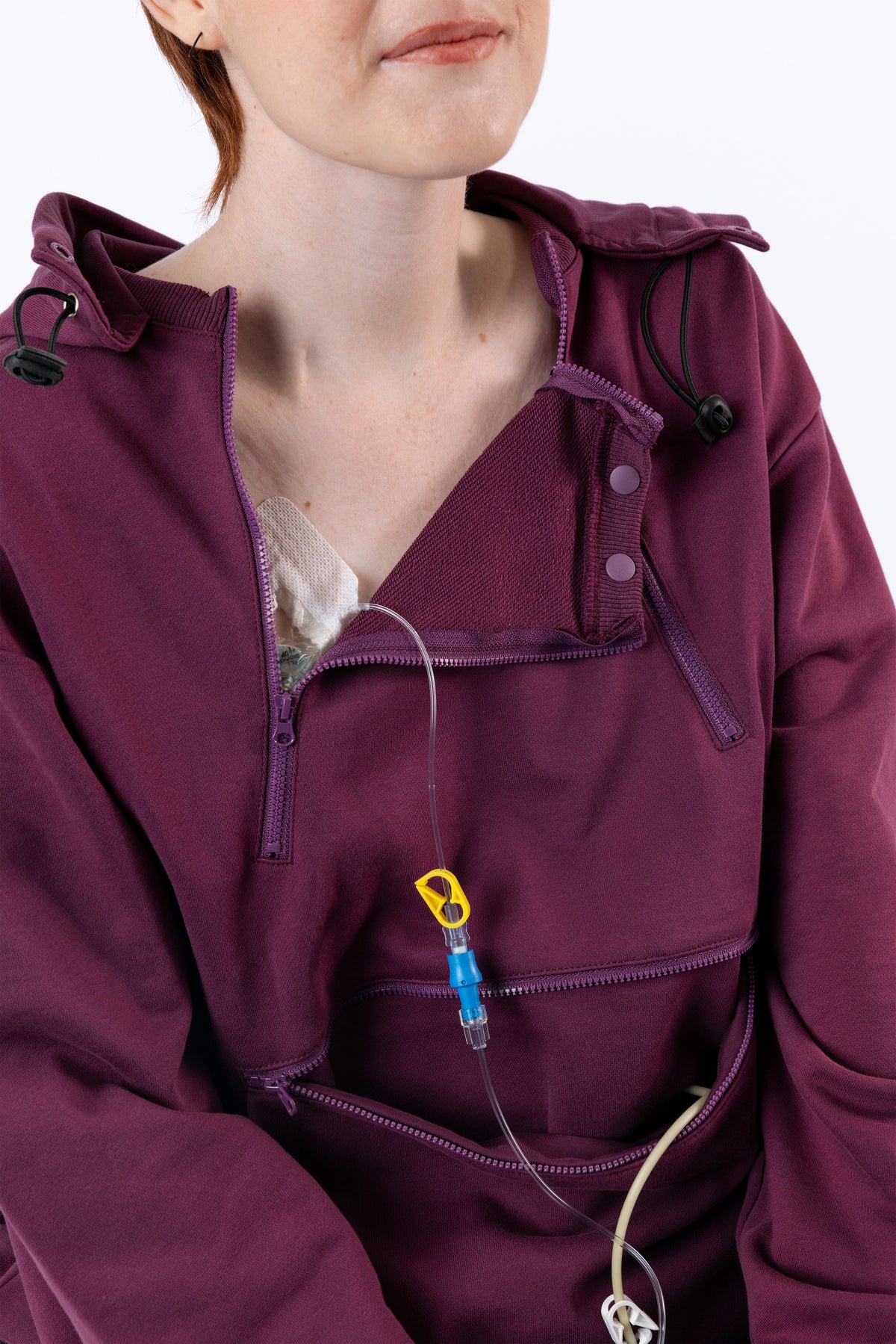 Closeup of open chest zippers
