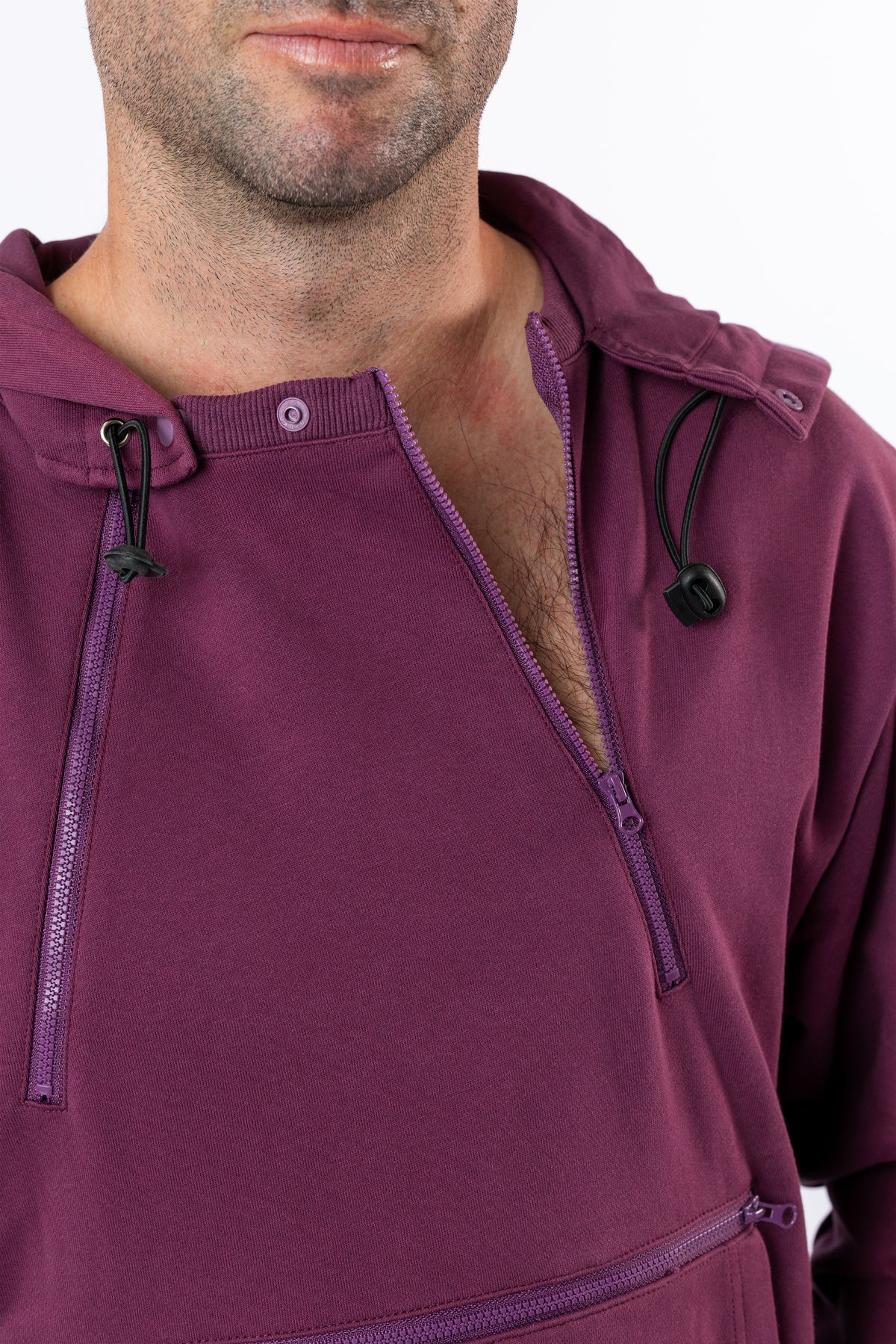Closeup of open chest zipper
