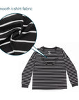 Flat image of shirt with closeup of fabric with text saying "smooth t-shirt fabric".