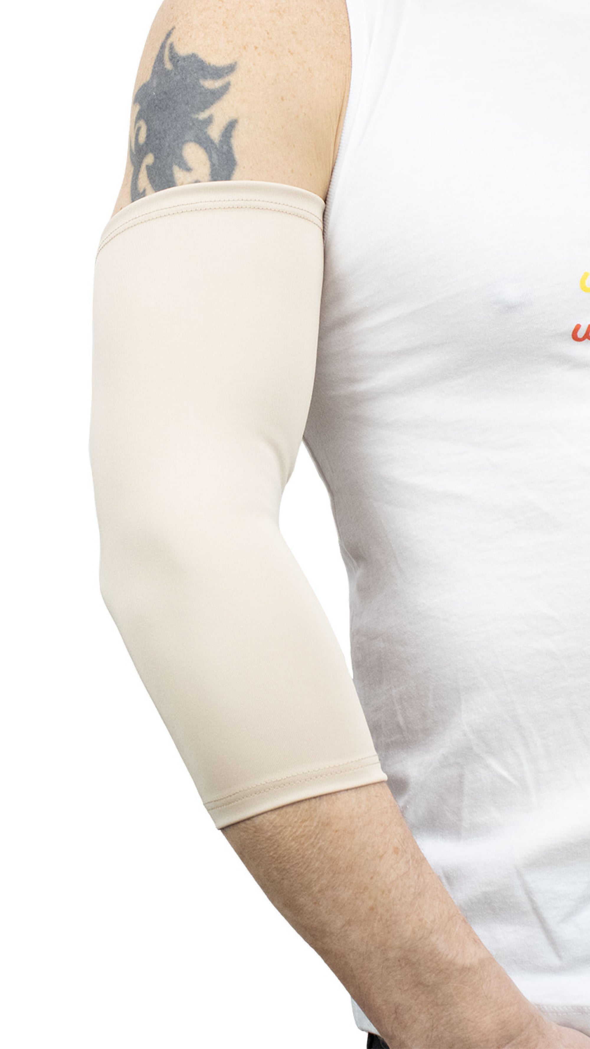 Beige Ultra Support Sleeve shown on male model