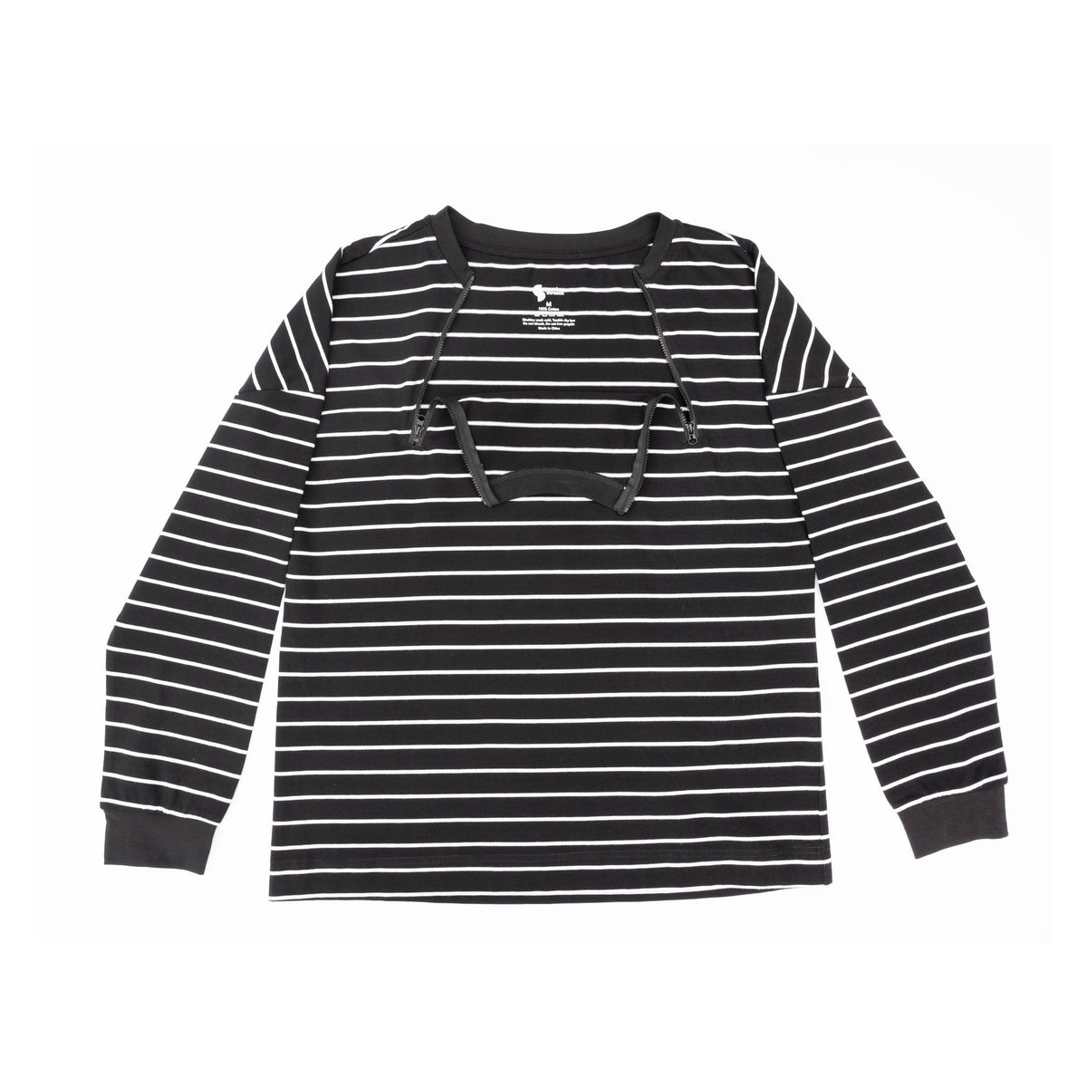 Flat of yarn dye zip access tee with zippers open