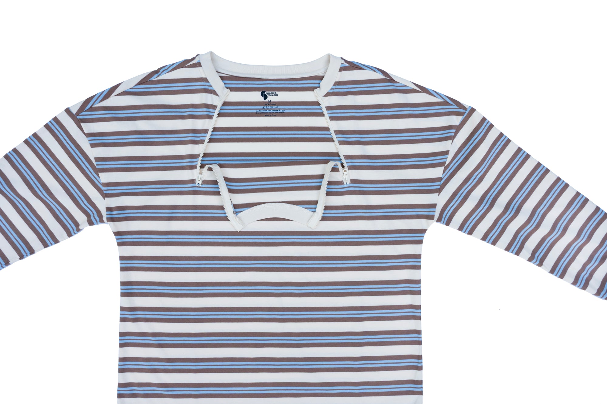 Closeup of open chest zippers