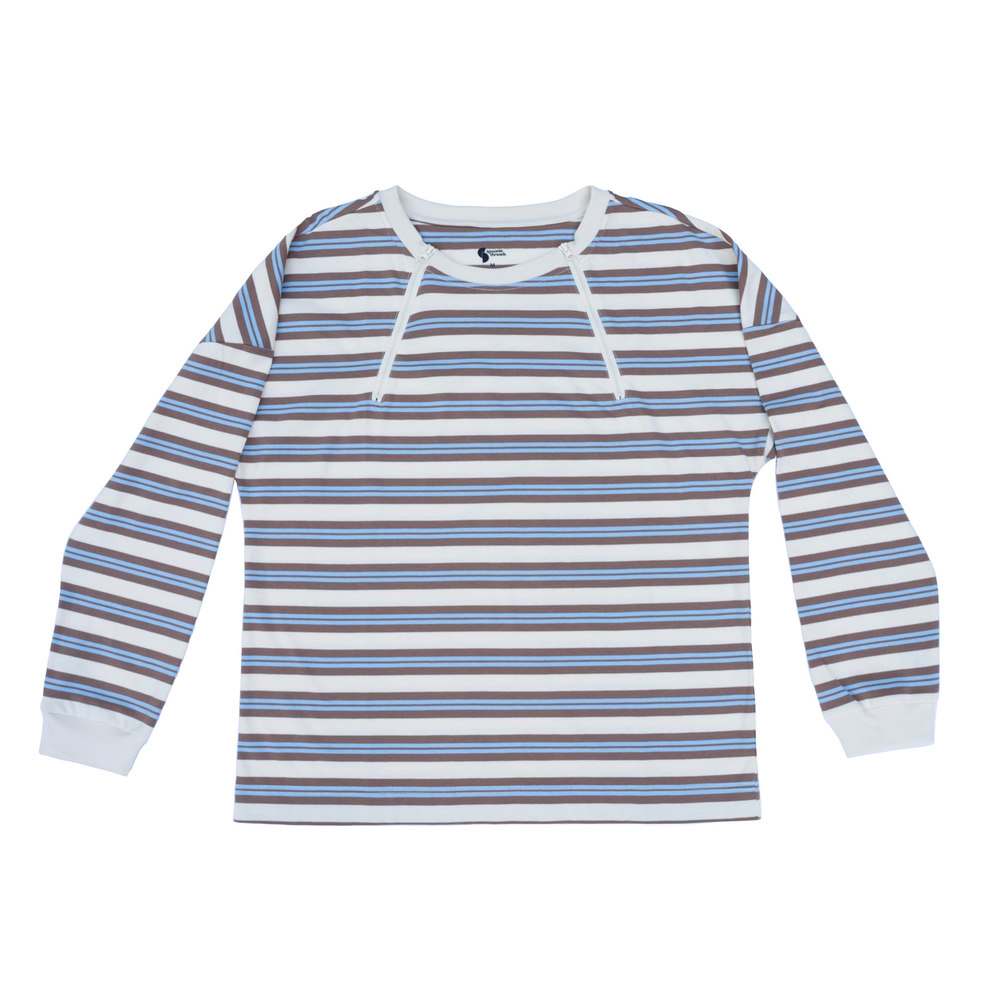 Flat image of Khaki L/S Yarn-dye Zip Chest Access Tee