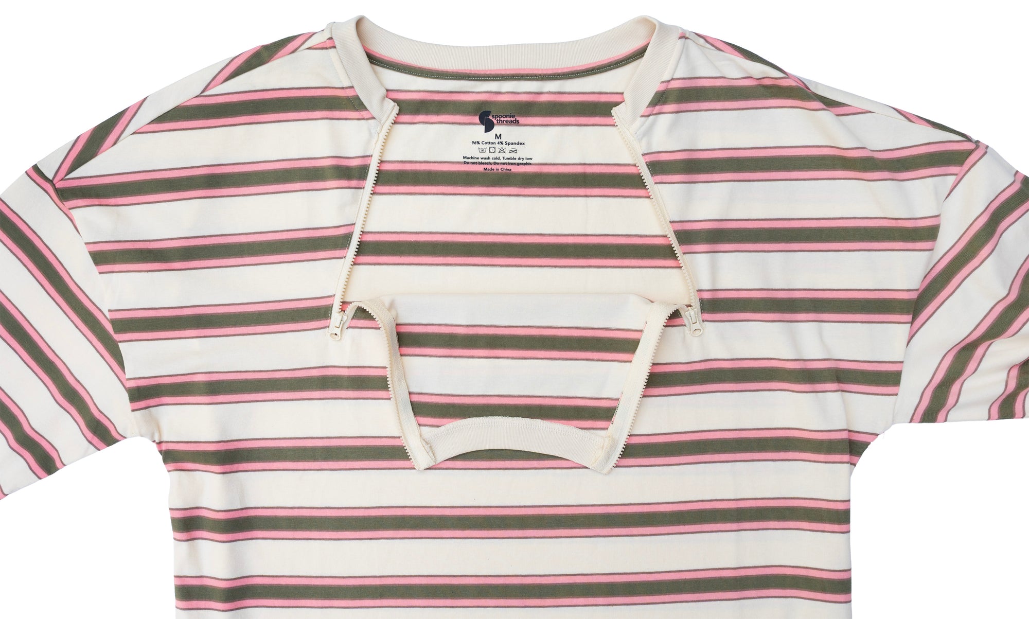 Closeup of open chest zippers