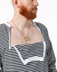 Closeup of open chest zippers