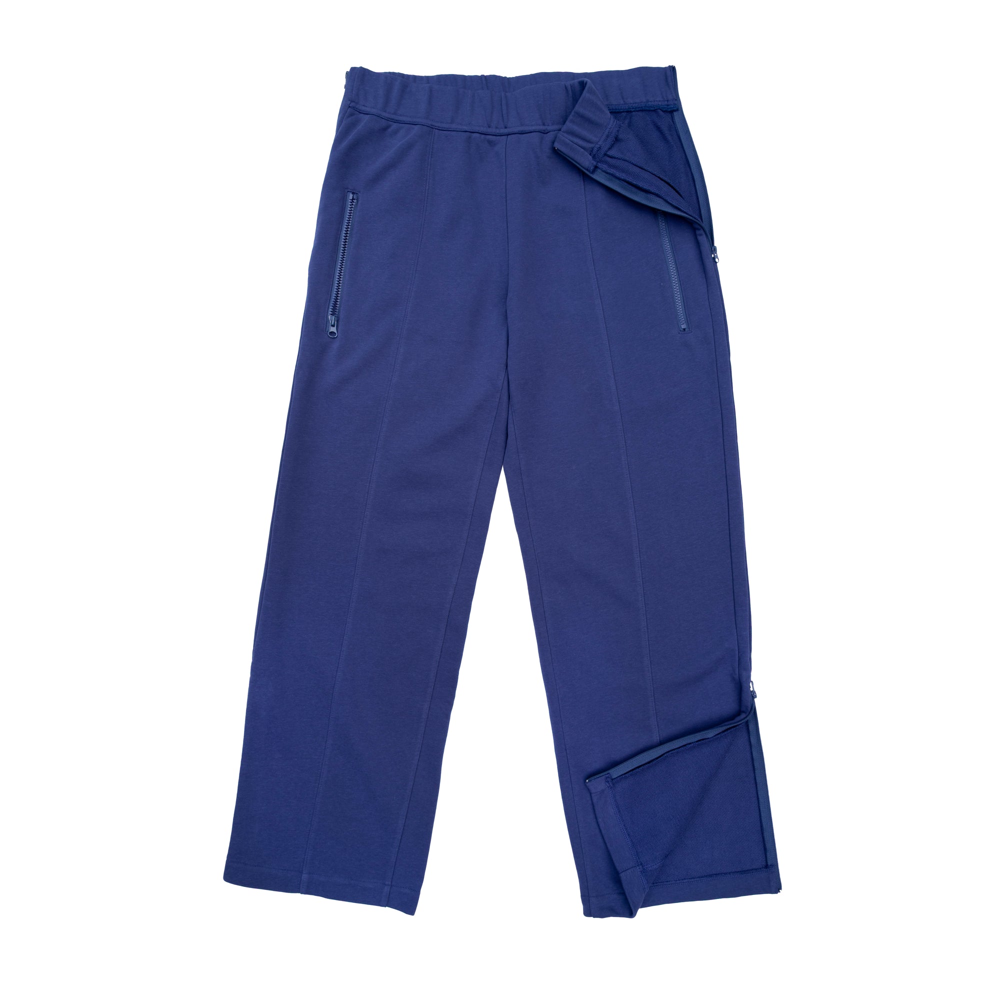 True Navy Adult Zip Access Wide Leg Pant with open ankle zipper