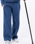Closeup of Navy Zip Access Pants