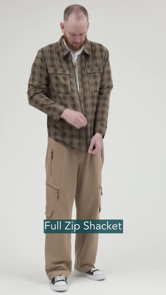 Khaki Plaid Zip Front Arm Access Shacket Video