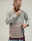 Heather Gray/Crimson Adult Stripe Zip Access Sweatshirt