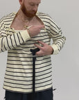 Vanilla Striped Adult Chest Zip Access Long-Sleeve Tee Shirt