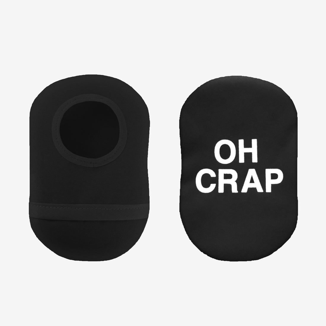 Black Oh Crap Ostomy cover front and back side by side