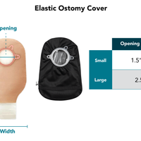 Elastic Ostomy cover size chart how to measure length, width and opening size