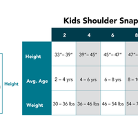 Kid's Shoulder Snap tee size chart