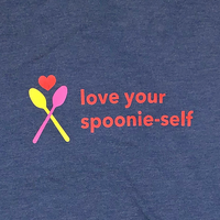 Navy Women’s Crop tee with “Love your Spoonie Self” text graphic closeup