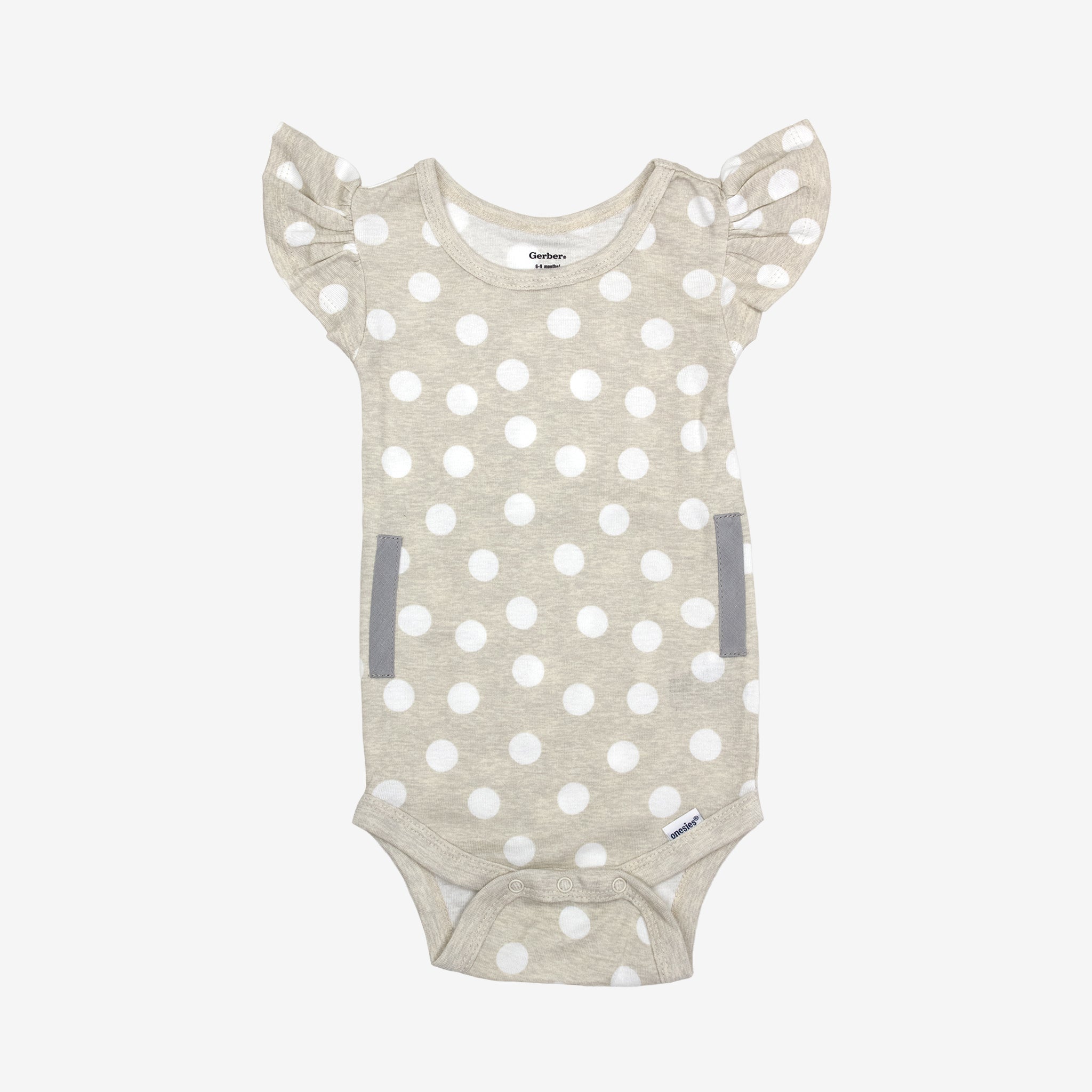 Oatmeal Polka Dots Flutter Sleeve Onesie FINAL CLEARANCE