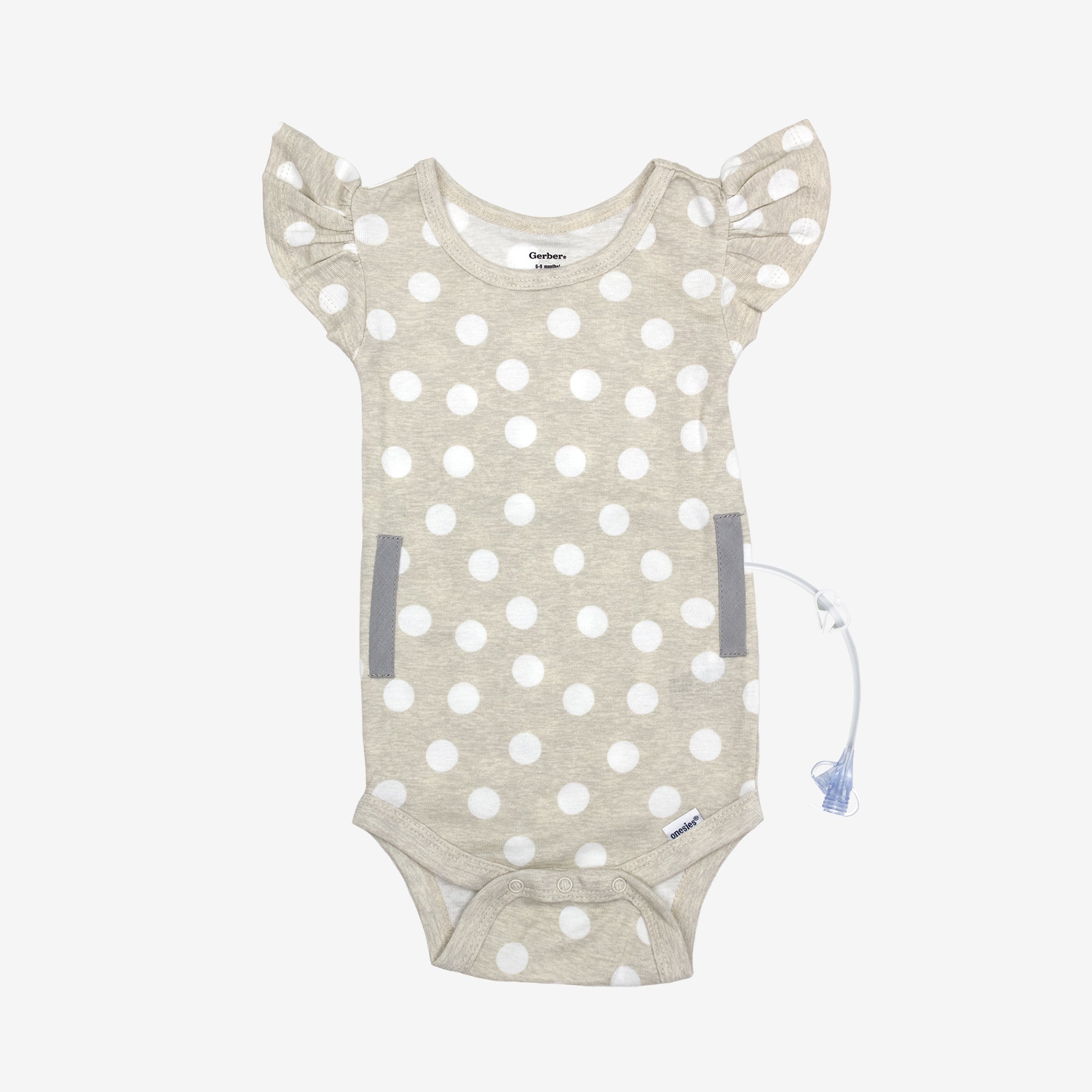 Oatmeal Polka Dots Flutter Sleeve Onesie FINAL CLEARANCE