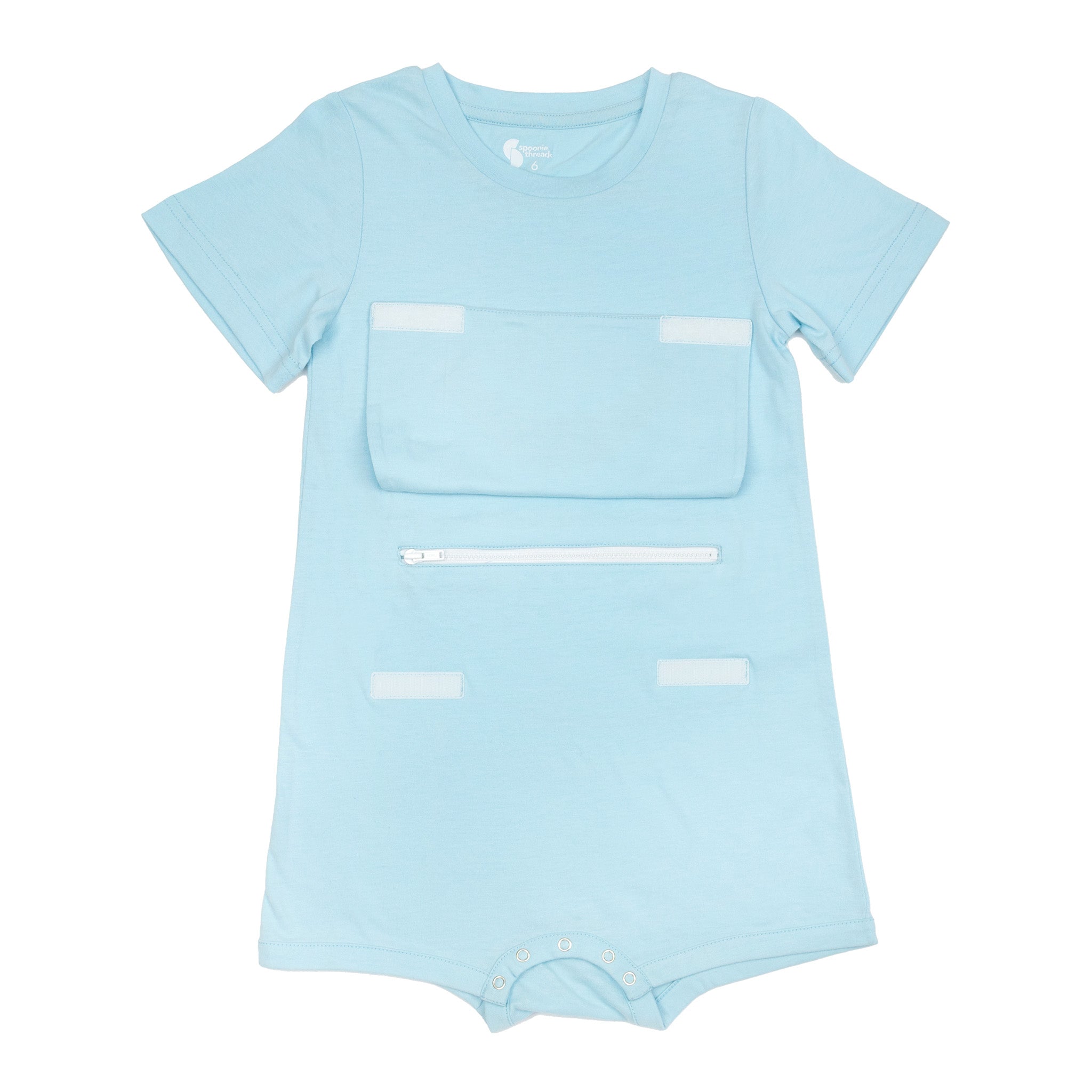 Light Blue Shark Pocket Flap Bodysuit FINAL CLEARANCE