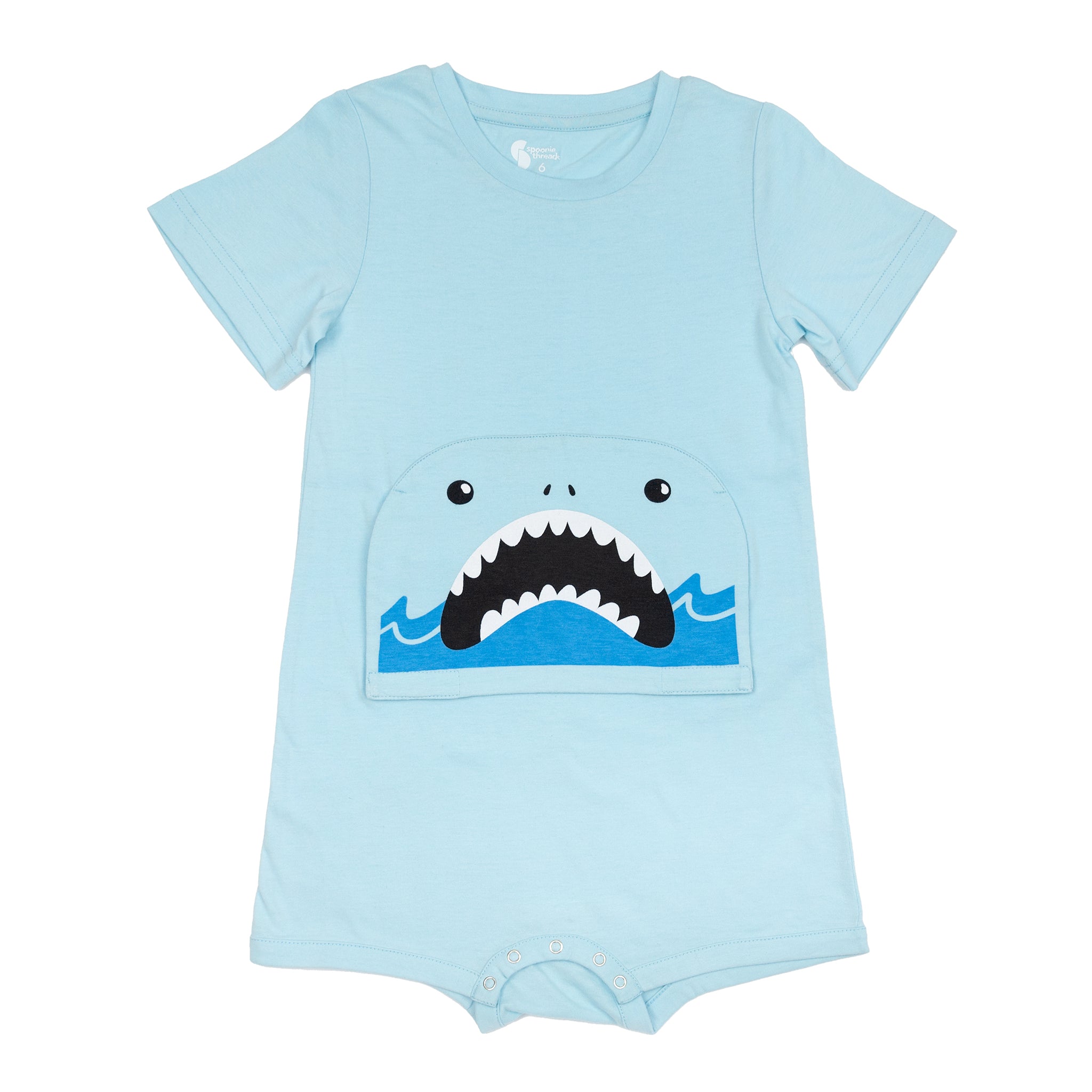 Light Blue Shark Pocket Flap Bodysuit FINAL CLEARANCE