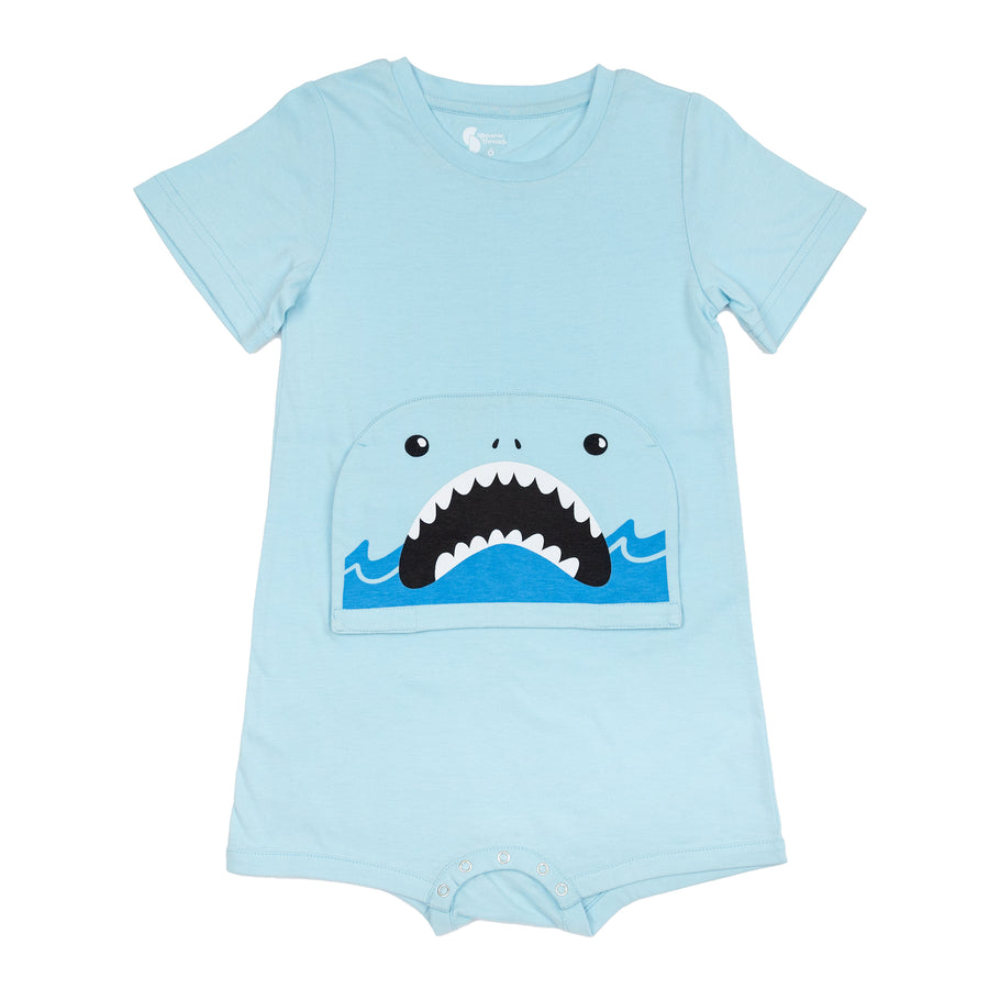 Light Blue Shark Pocket Flap Bodysuit