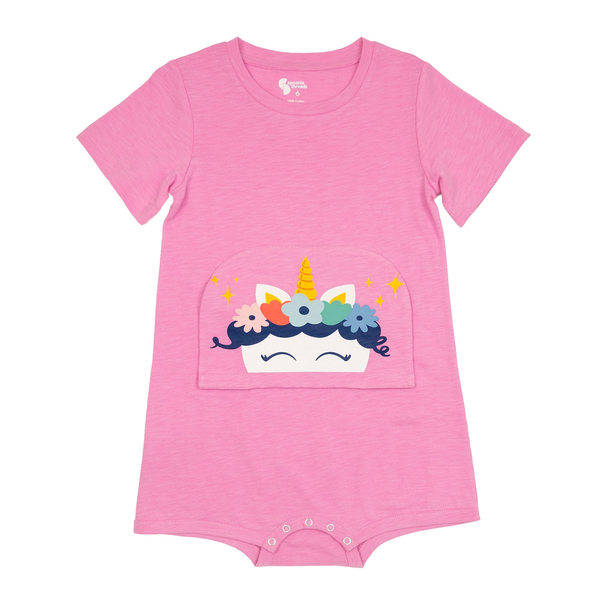 Pink Unicorn Pocket Flap Bodysuit FINAL CLEARANCE