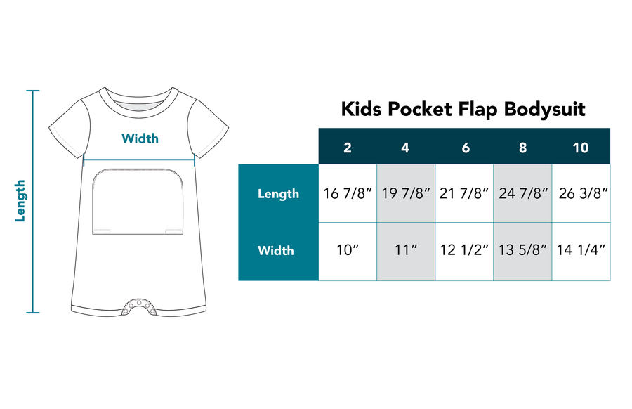 Kid’s Pocket Flap Bodysuit size chart