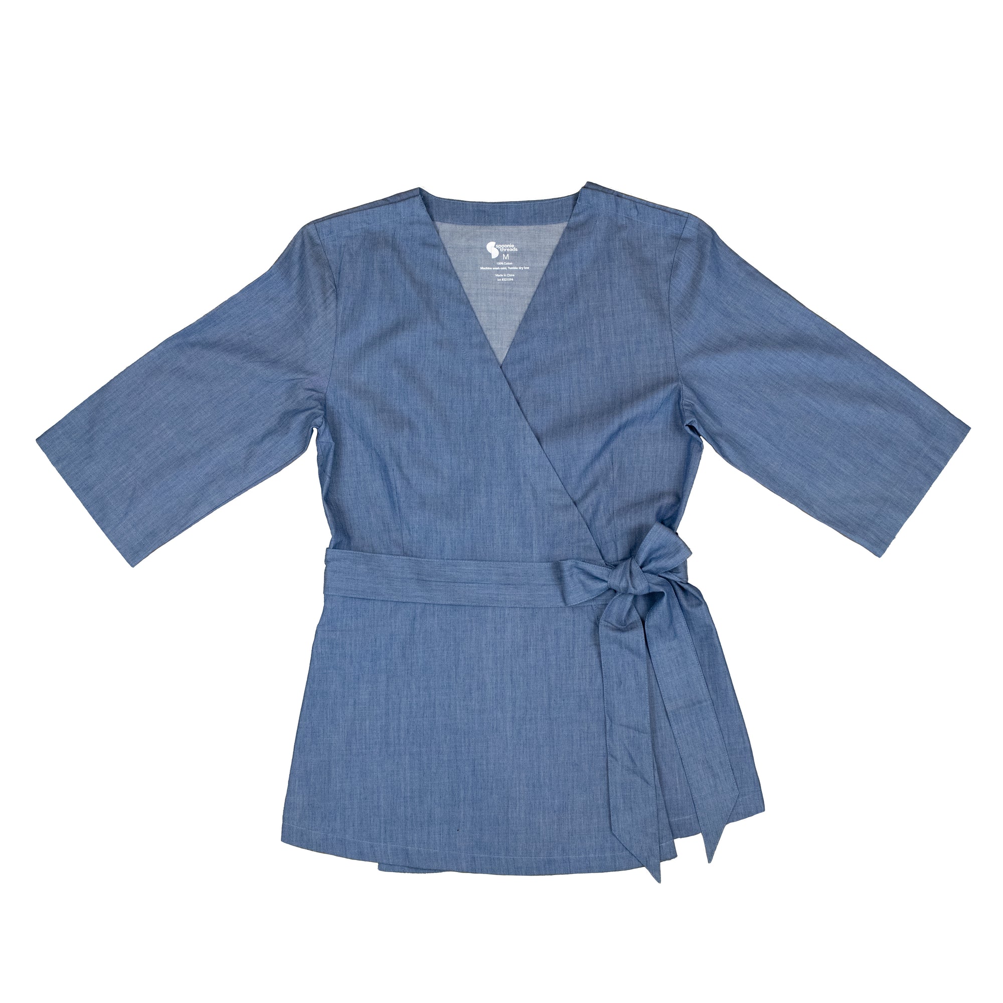 Flat of blue Adult Chest Access Chambray Wrap Top