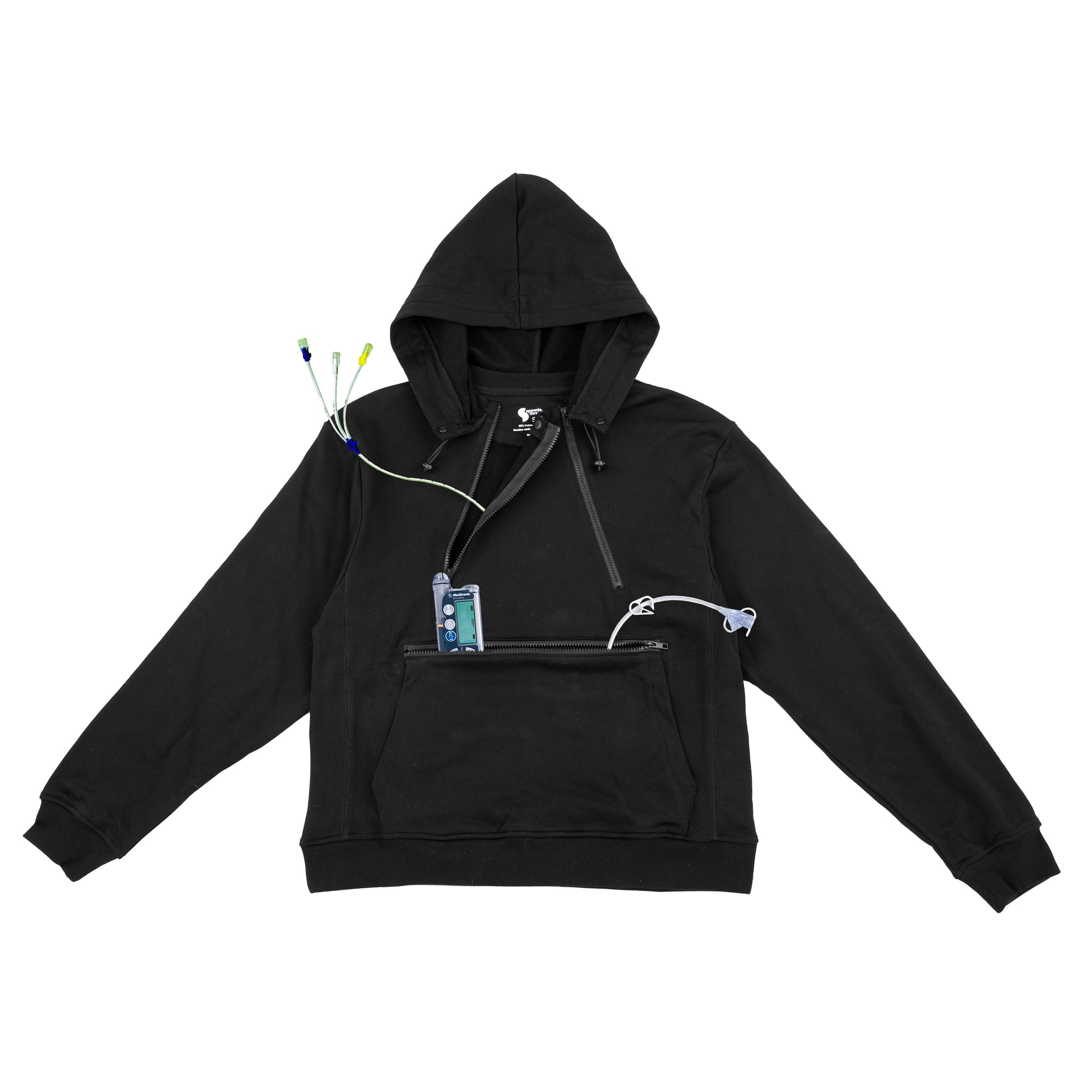 Black Adult Chest &amp; Abdomen Zipper Access Hoodie