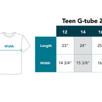 Teen g-tube zip shirt size chart