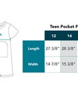 Teen Pocket Flap Bodysuit size chart