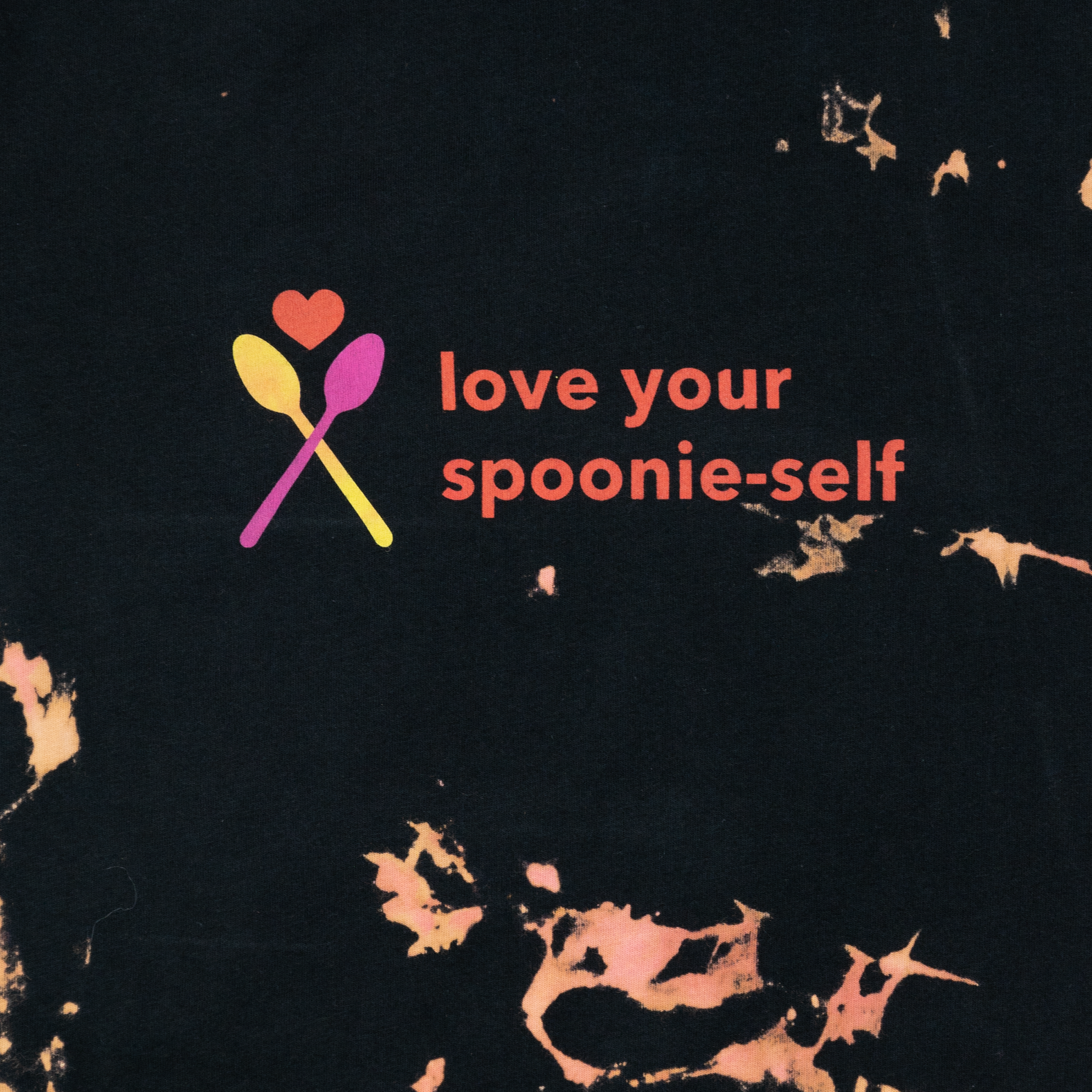 Black Tie Dye Love Your Spoonie Self graphic closeup