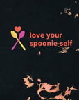 Black Tie Dye Love Your Spoonie Self graphic closeup