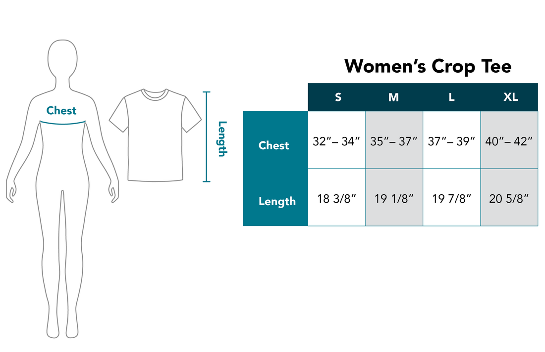 Women’s Crop tee size chart